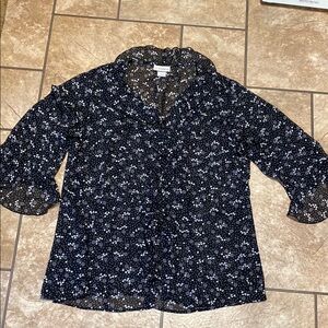 Vintage Blue Bell Sleeve Blouse with Ruffled Collar